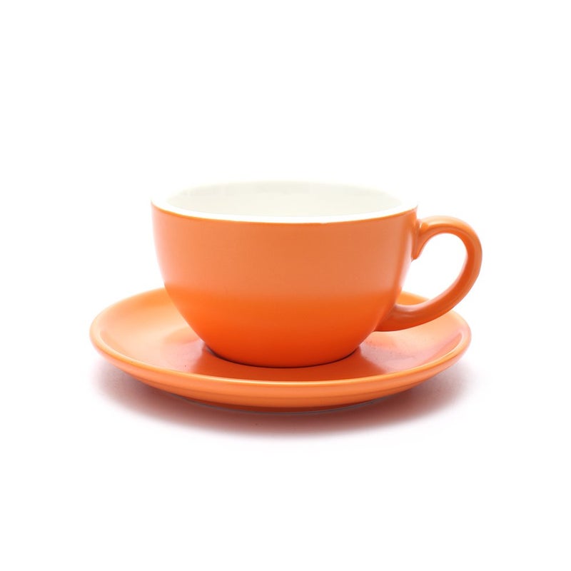 Coffeezone Americano Cup and Saucer Latte Art & Cappuccino for Barista (Matte Orange, 8.5 oz) - Image 1